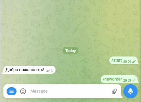 Пример общения бота Telegram с чатом
